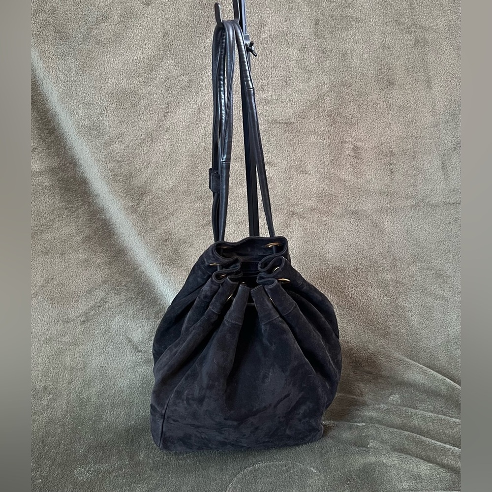 Brizzolari Vintage Black Drawstring Leather Suede Women's Backpack